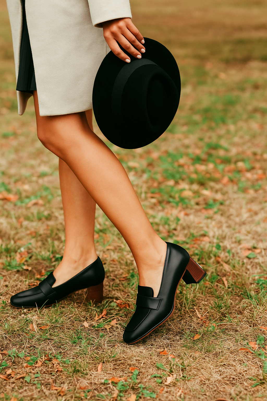 Chaussure Femme Vintage à Talon Carré Noir