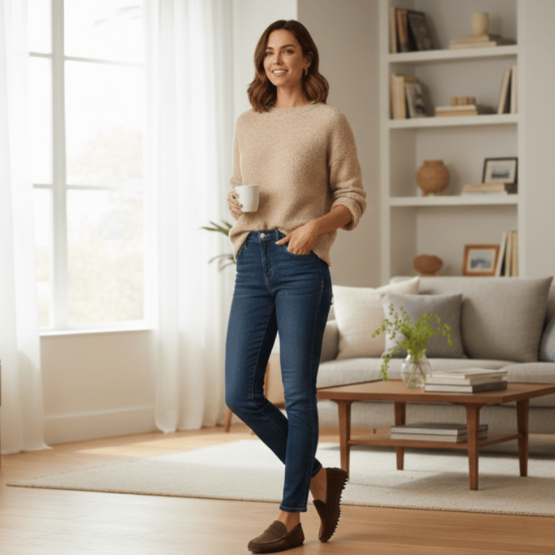 Mocassin Été Femme en Daim et Cuir - Marron