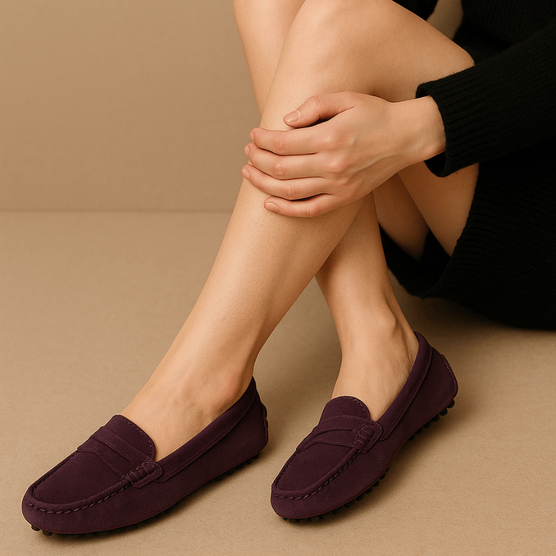 Mocassin Été Femme en Daim et Cuir - Violet