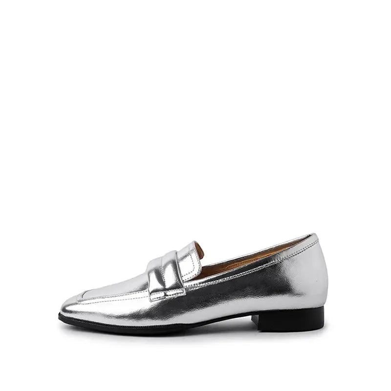 Mocassin Cuir Argent Femme