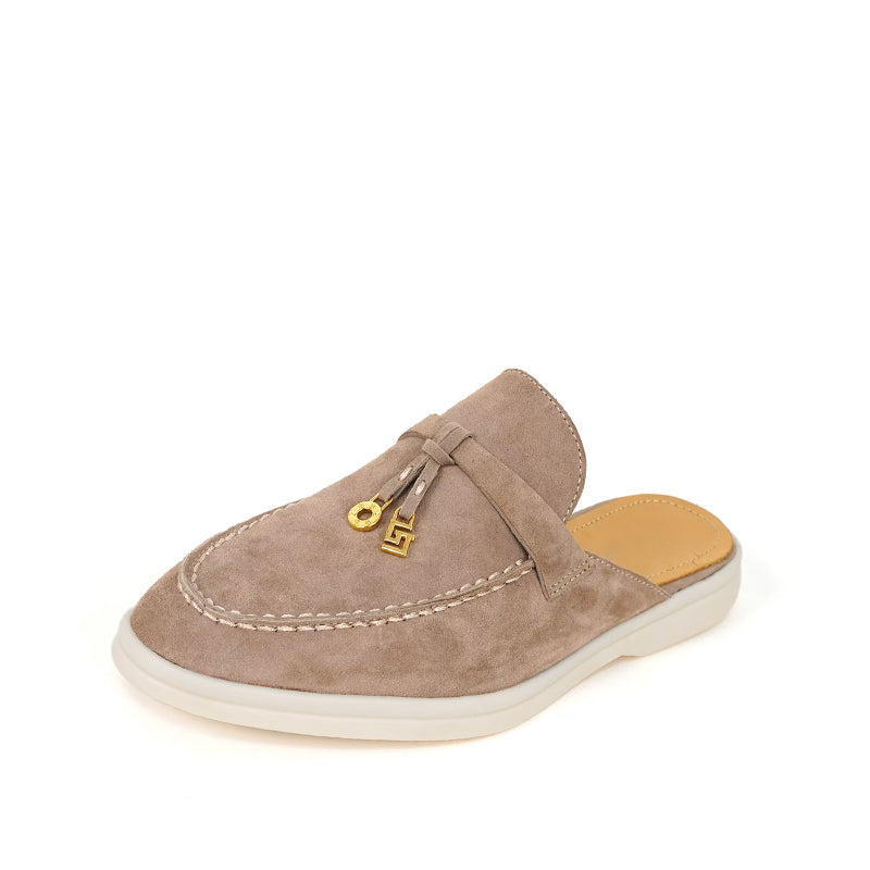 Mocassin Daim Femme Ouvert à Gland - Beige Foncé