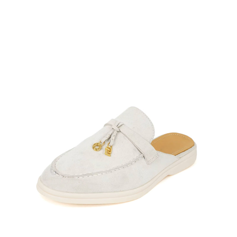 Mocassin Daim Femme Ouvert à Gland - Blanc