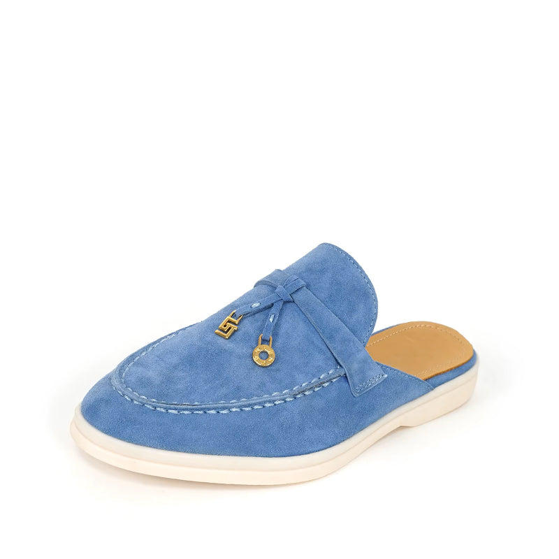 Mocassin Daim Femme Ouvert à Gland - Bleu Clair