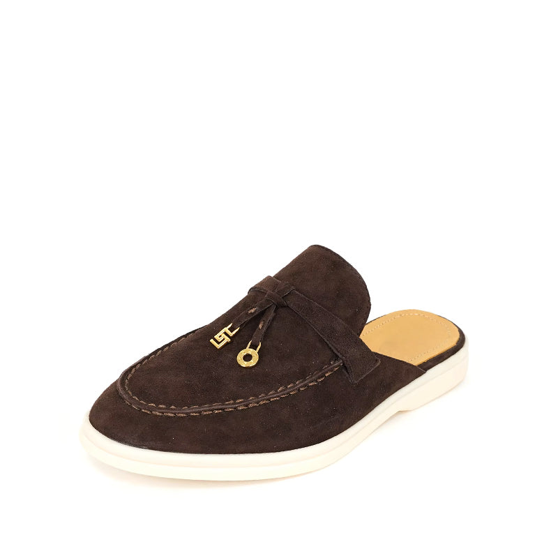 Mocassin Daim Femme Ouvert à Gland - Marron Foncé
