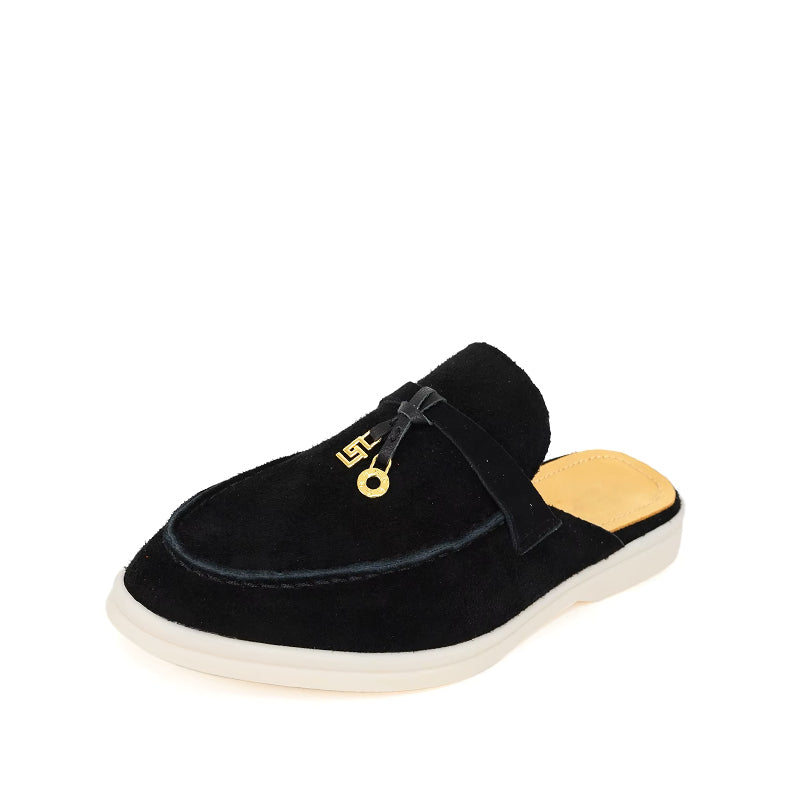 Mocassin Daim Femme Ouvert à Gland - Noir