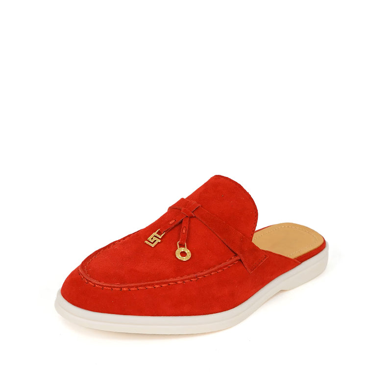 Mocassin Daim Femme Ouvert à Gland - Rouge