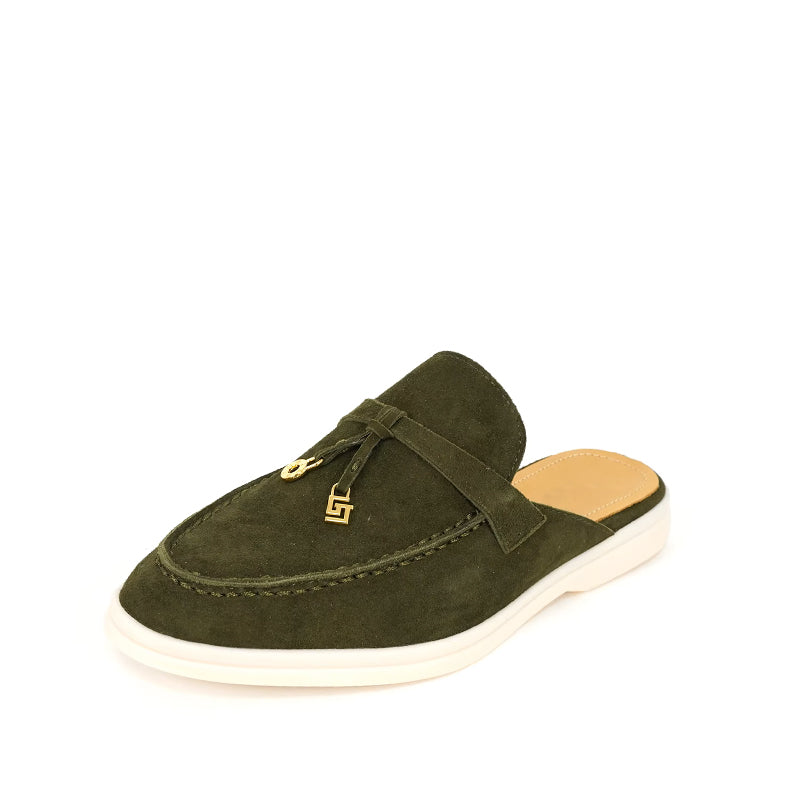 Mocassin Daim Femme Ouvert à Gland - Vert Bouteille