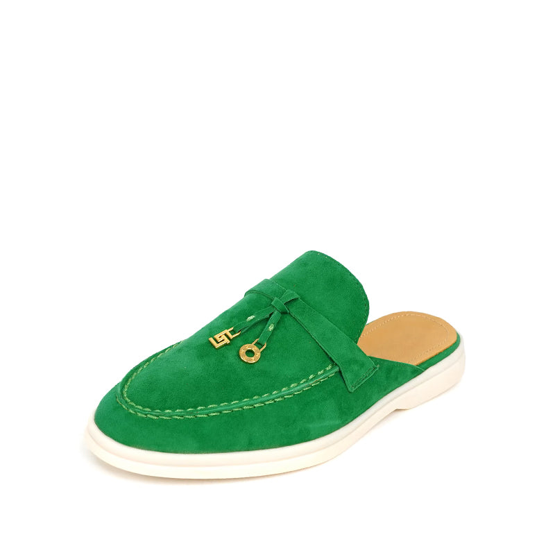 Mocassin Daim Femme Ouvert à Gland - Vert Canard