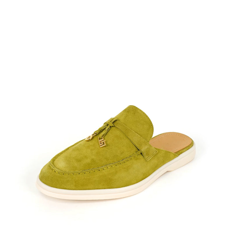 Mocassin Daim Femme Ouvert à Gland - Vert Olive
