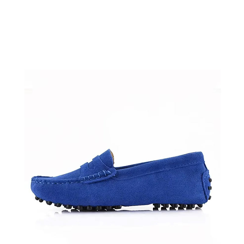 Mocassin Été Femme en Daim et Cuir - Bleu Roi