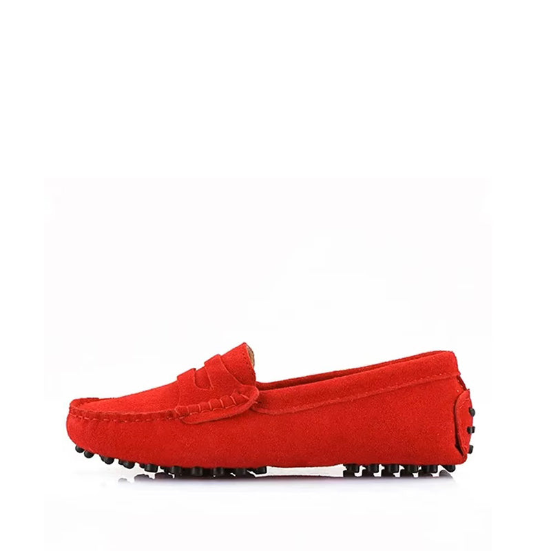 Mocassin Été Femme en Daim et Cuir - Rouge