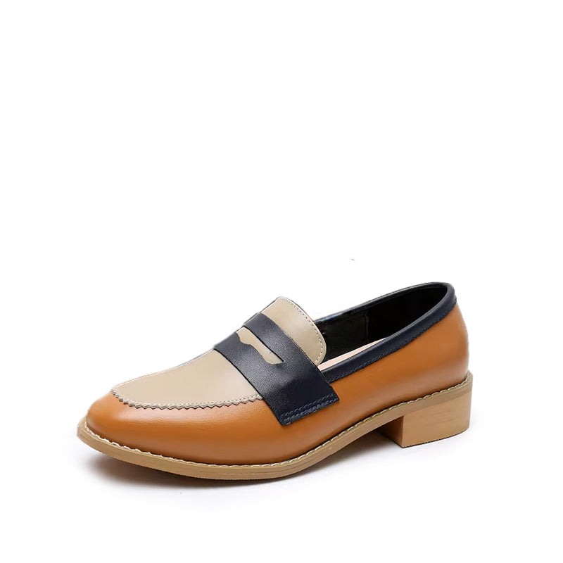 Mocassin Femme Cuir Bicolore - Beige & Bleu