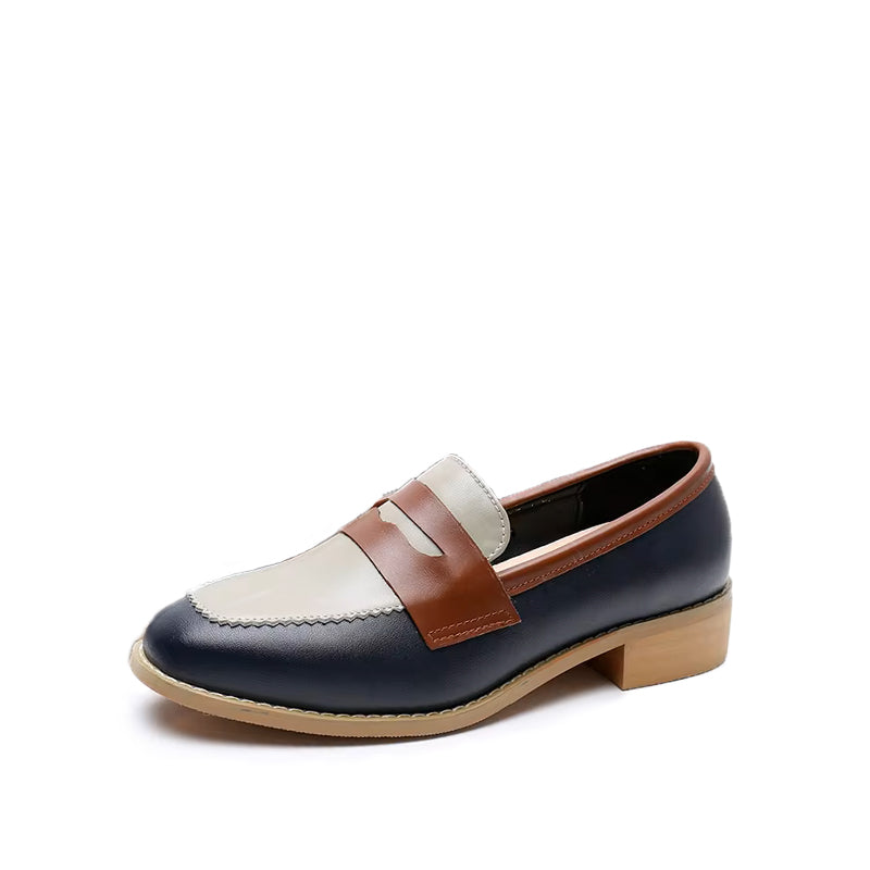 Mocassin Femme Cuir Bicolore - Bleu & Marron