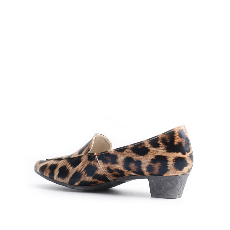 Mocassin Femme Talon 3 cm Imprimé Léopard - Motif Sombre