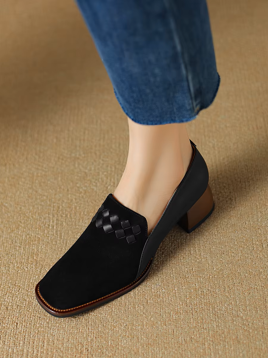 Chaussures Femme Talon 4 cm en Cuir et Daim Noir