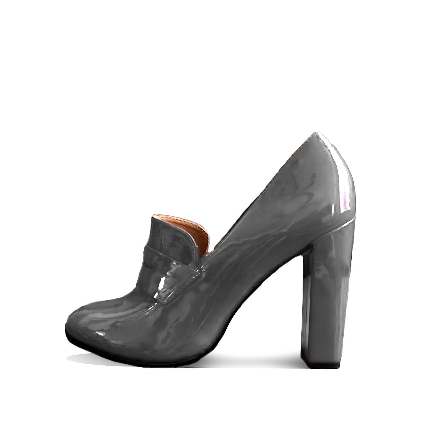 Mocassin Femme Talon Haut en Cuir Verni - Gris