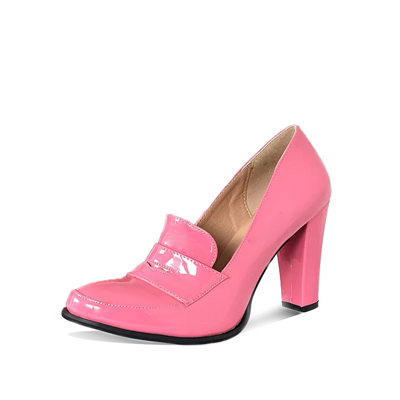 Mocassin Femme Talon Haut en Cuir Verni - Rose