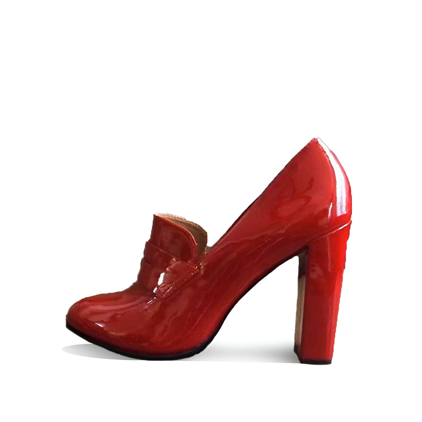 Mocassin Femme Talon Haut en Cuir Verni - Rouge