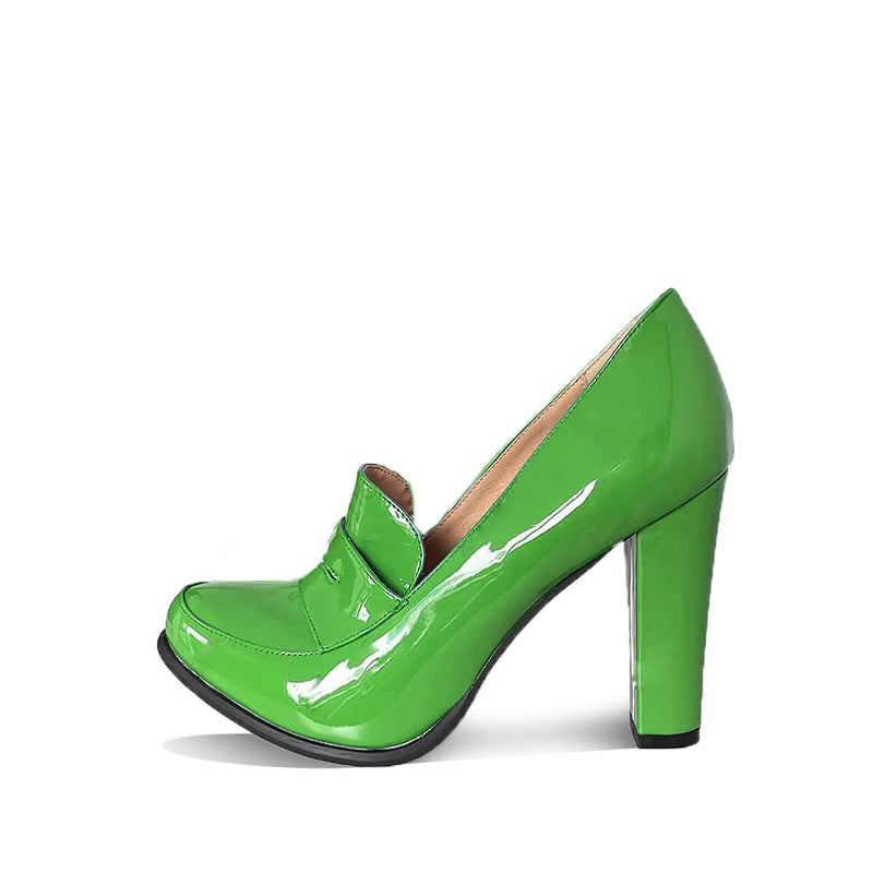 Mocassin Femme Talon Haut en Cuir Verni - Vert