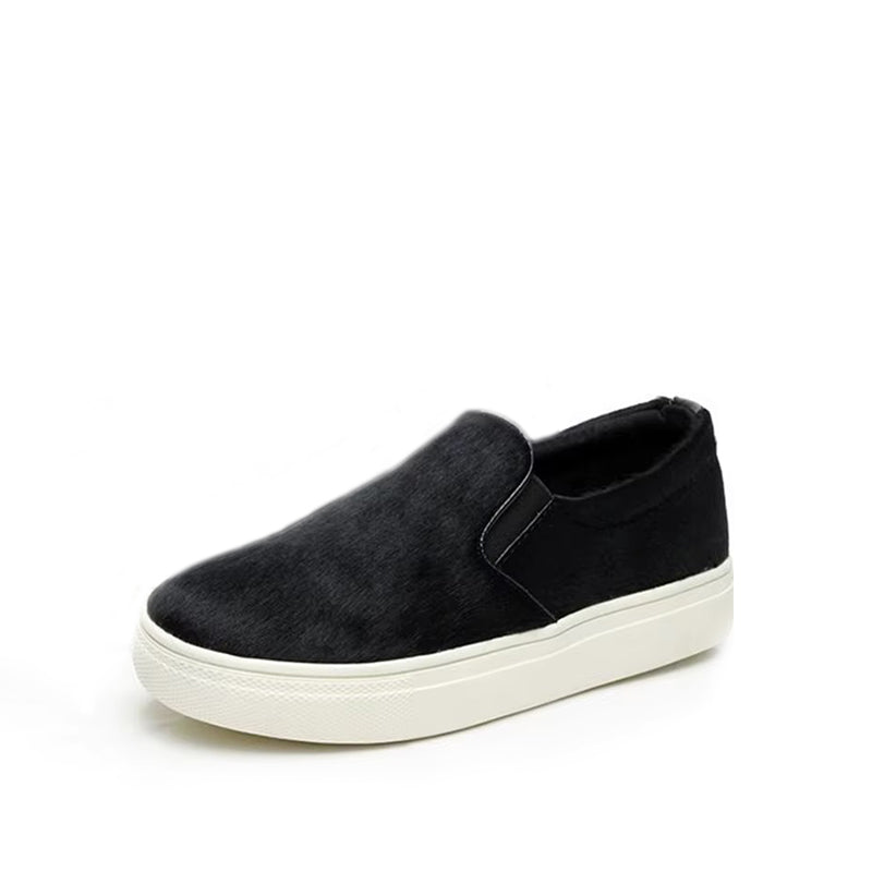 Mocassin Fourré Femme avec Semelle Épaisse - Noir