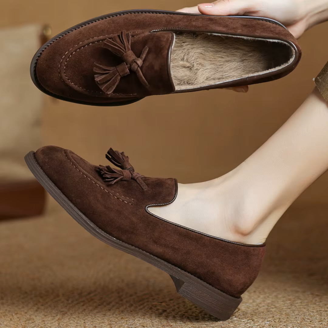 Chaussures Fourrure Femme à Gland Marron