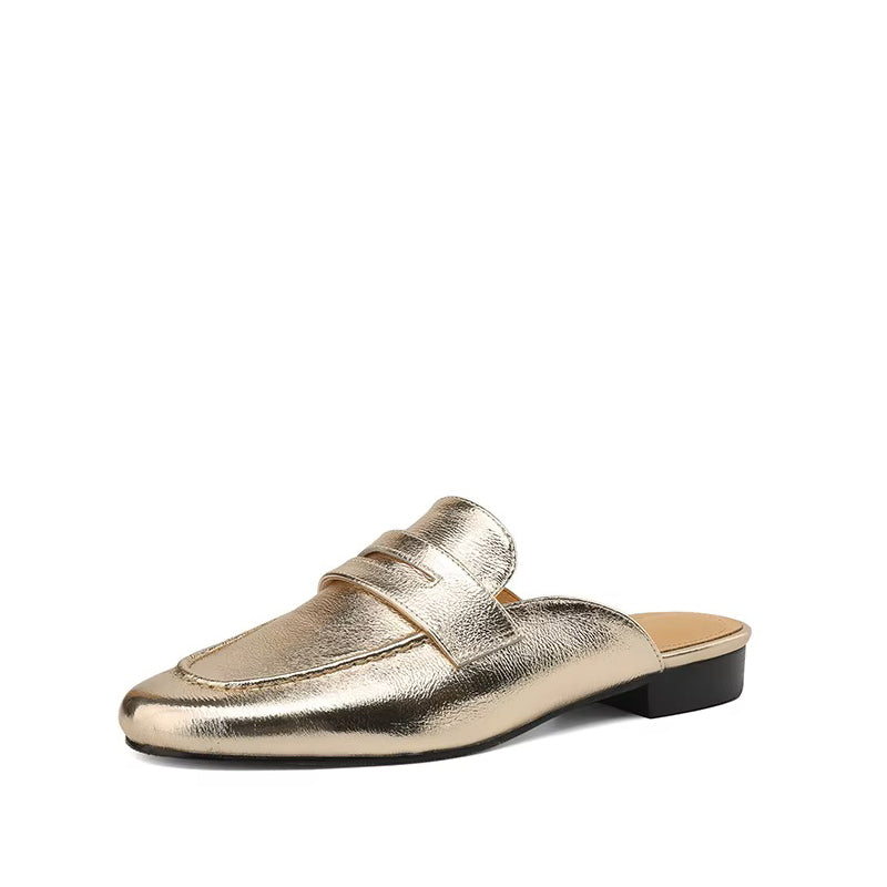 Mocassin Ouvert Femme en Cuir - Doré