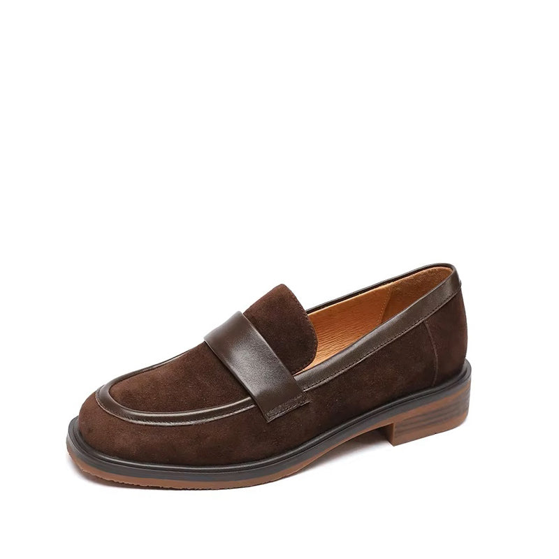 Mocassin Petit Talon Femme en Nubuck et Cuir - Marron