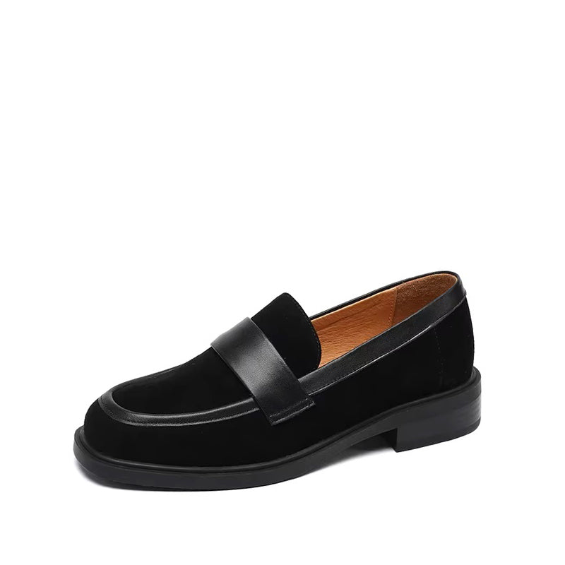 Mocassin Petit Talon Femme en Nubuck et Cuir - Noir