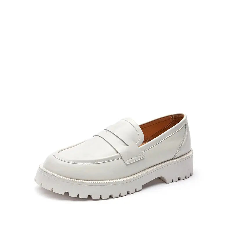 Mocassin Femme Compensé Rétro Cuir Britanique - Blanc
