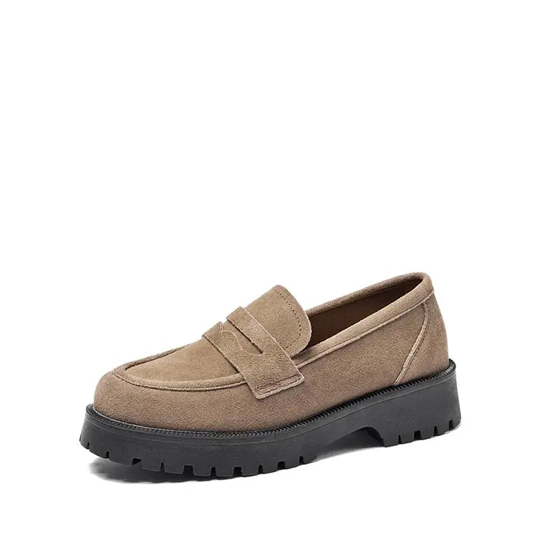 Mocassin Femme Compensé Rétro Daim - Moutarde