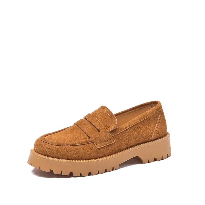 Mocassin Femme Compensé Rétro Daim - Marron