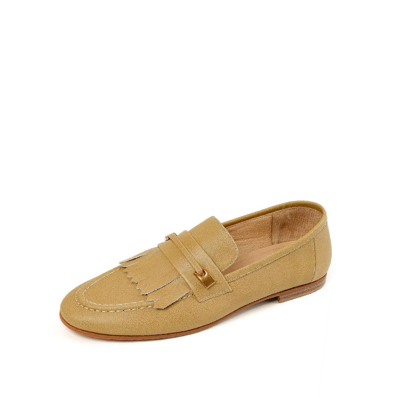 Mocassin à Franges en Cuir pour Femme - Jaune