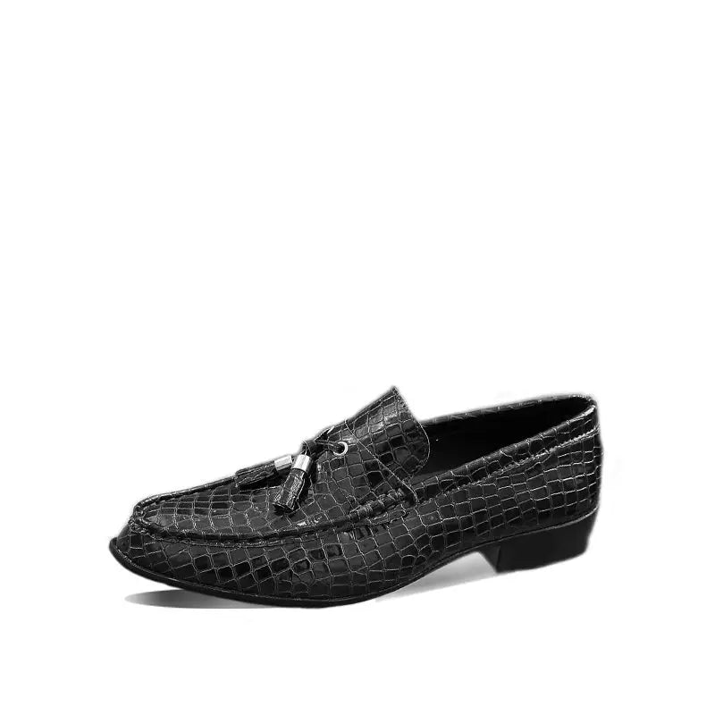 Mocassin à Gland Cuir Crocodile - Noir