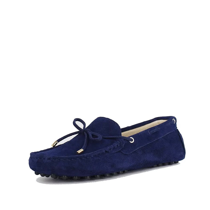 Mocassin à Lacets Femme Cuir et Daim - Bleu Marine