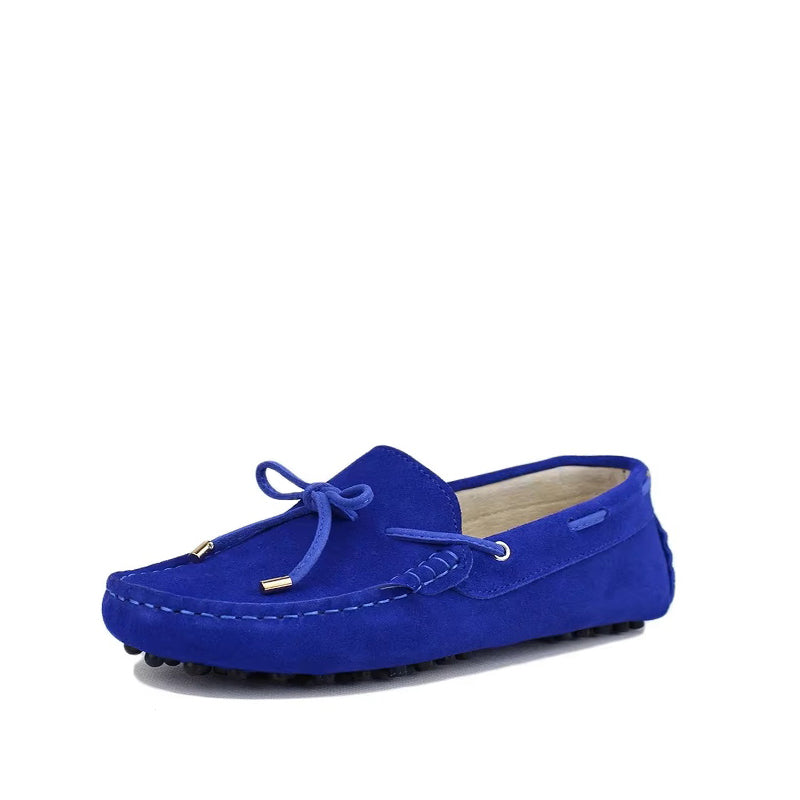 Mocassin à Lacets Femme Cuir et Daim - Bleu Roi