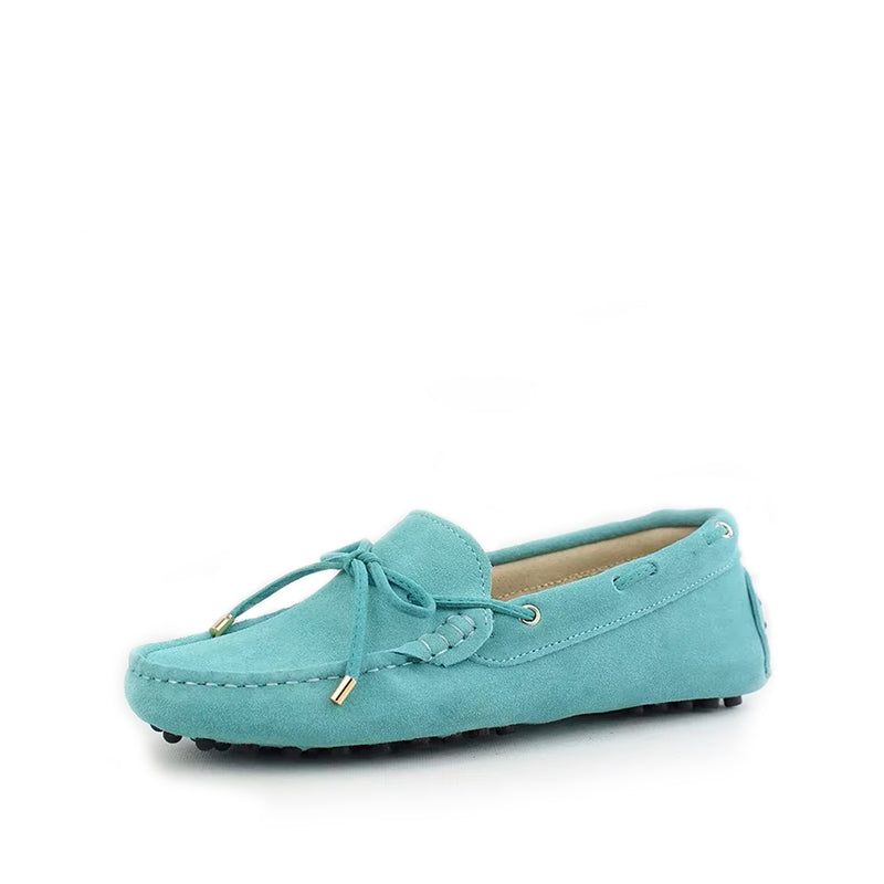 Mocassin à Lacets Femme Cuir et Daim - Bleu Turquoise