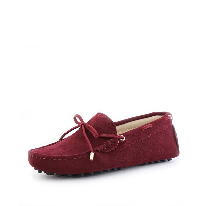 Mocassin à Lacets Femme Cuir et Daim - Bordeaux