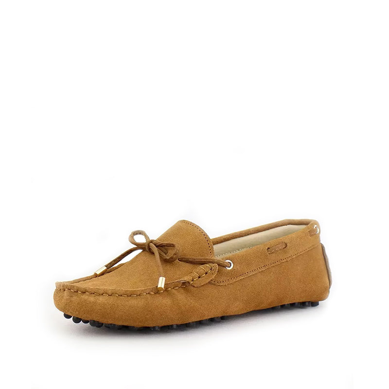 Mocassin à Lacets Femme Cuir et Daim - Camel
