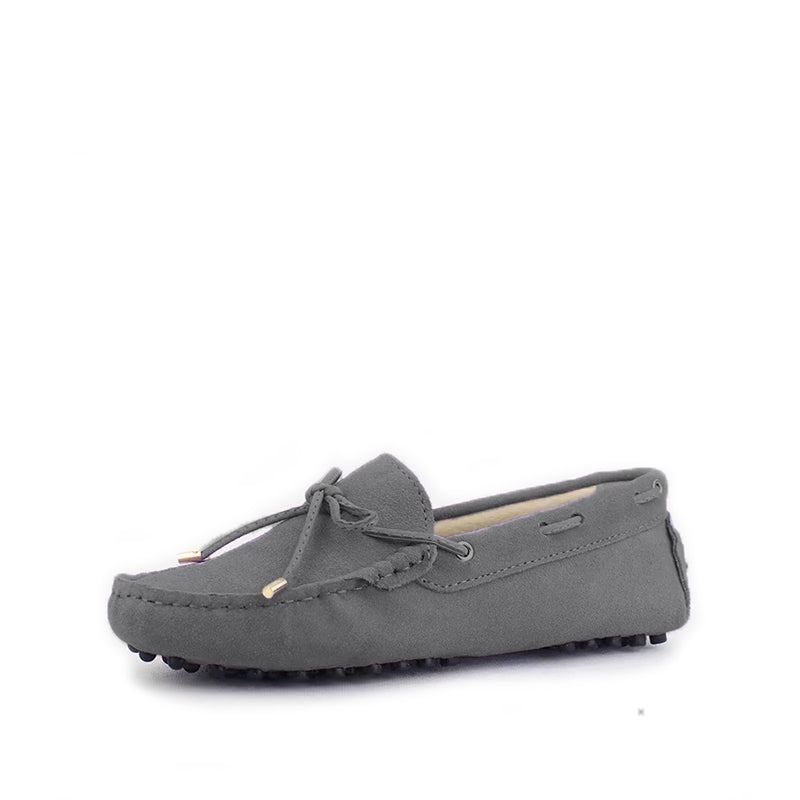 Mocassin à Lacets Femme Cuir et Daim - Gris Foncé