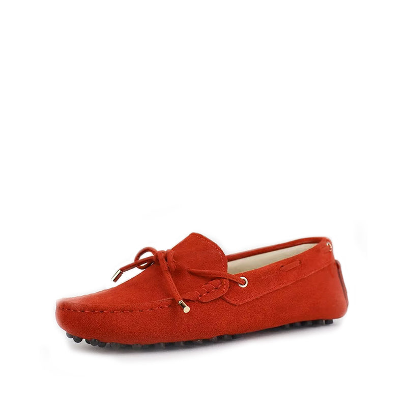 Mocassin à Lacets Femme Cuir et Daim - Rouge