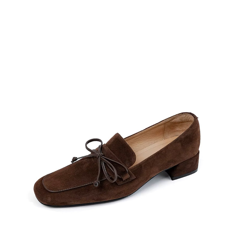 Escarpins Mocassins Nine West En Daim Marron - Taille 5M US | Talons Block Hauts | Occasion Excellent État