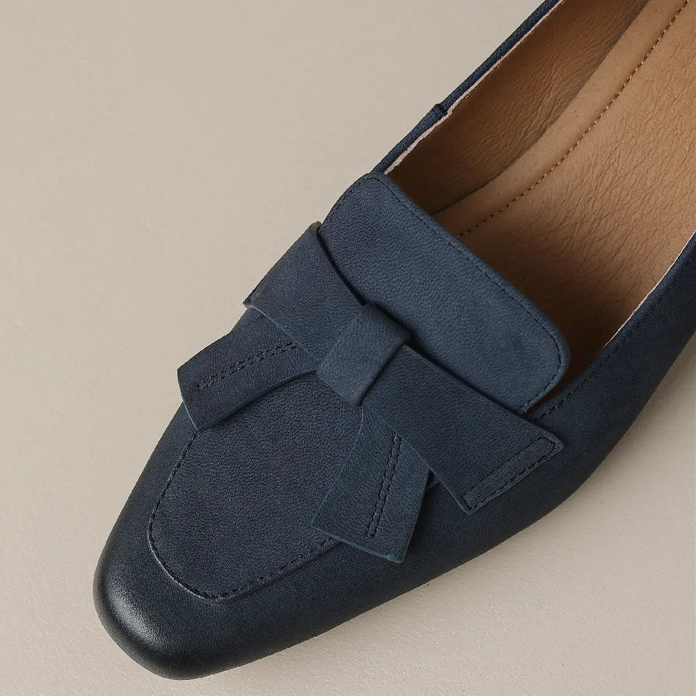 Mocassin à Talon avec Noeud en Cuir - Bleu Marine - Mocassins