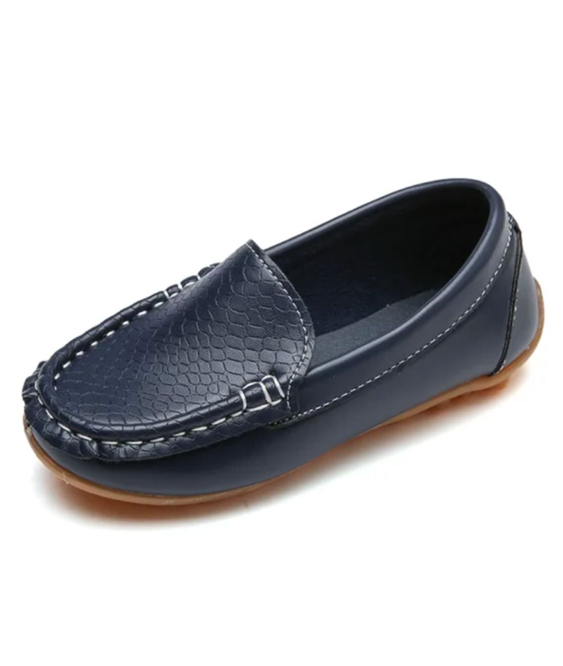 Mocassin À Enfiler en Cuir Souple Bleu Marine – Enfant