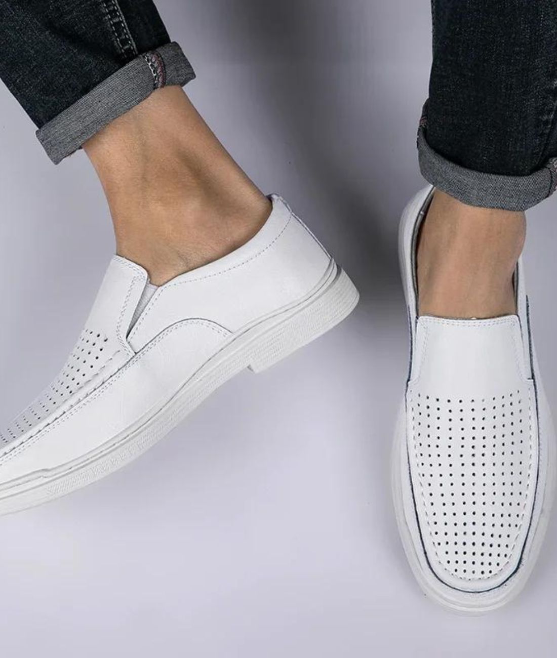 Mocassin Ajouré en Effet cuir Blanc – Femme
