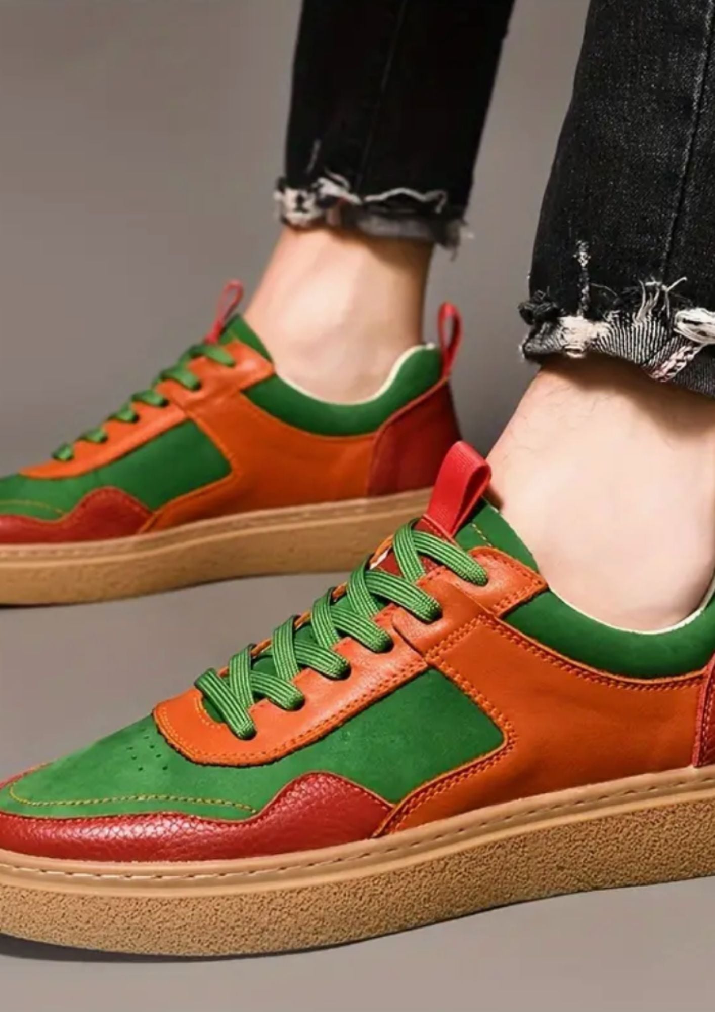 Mocassins Bateau Oranges Tricolores Homme