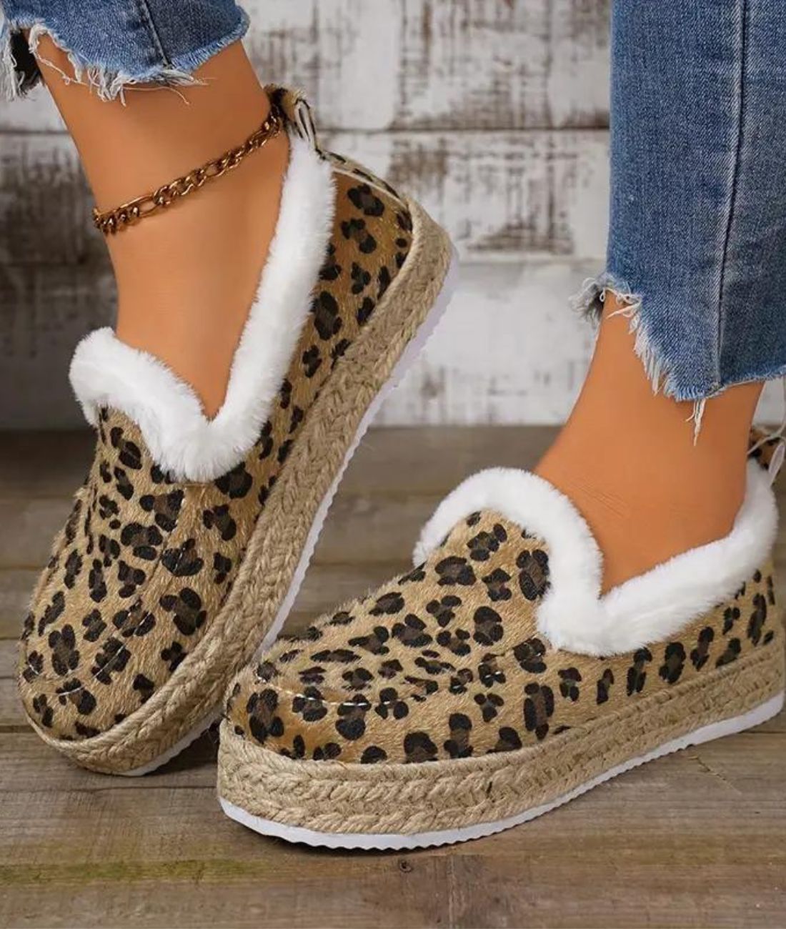 Mocassin Bateau en Fausse Fourrure Léopard – Femme