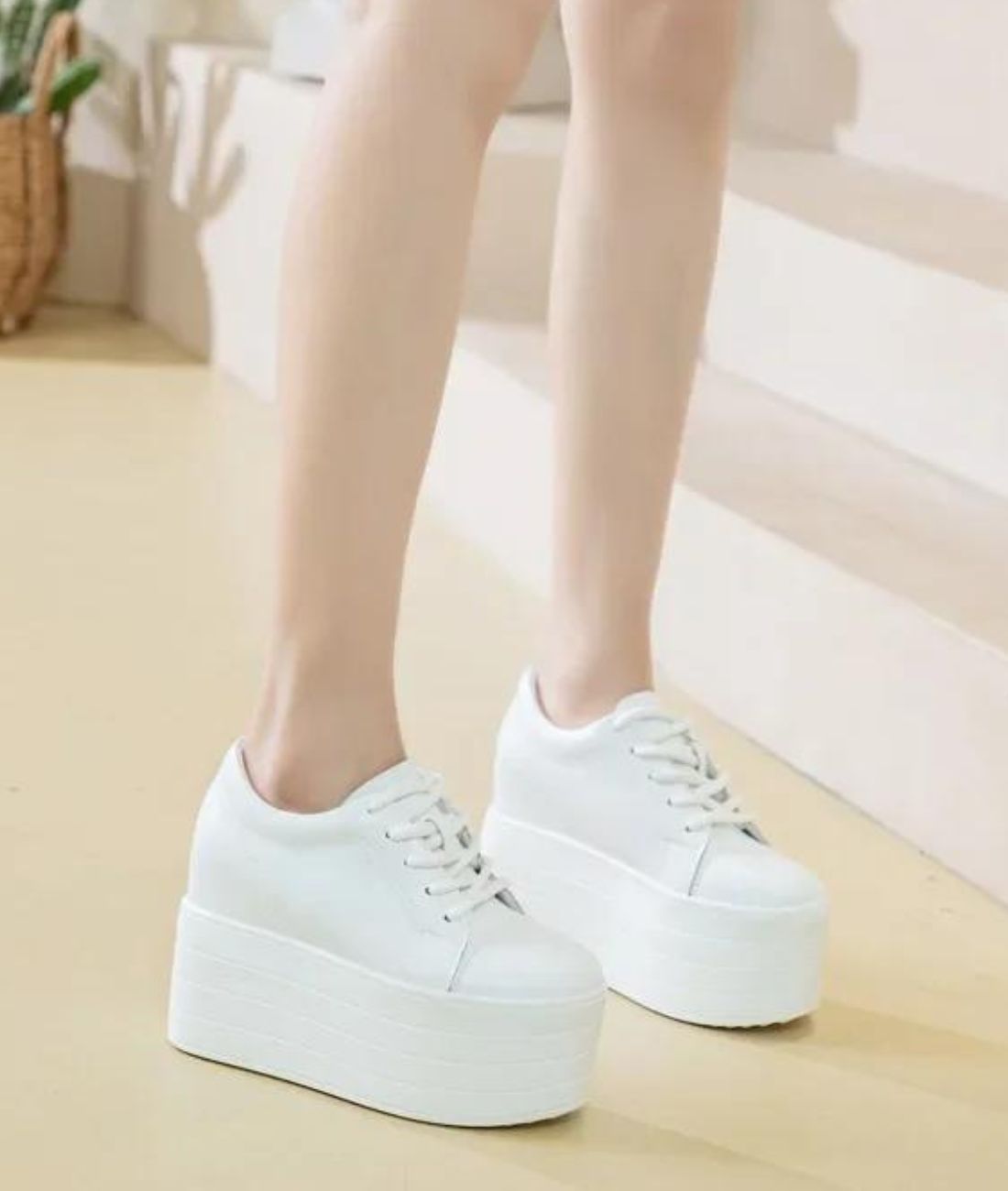 Mocassin à Plateforme en Cuir Blanc Éclatant – Femme