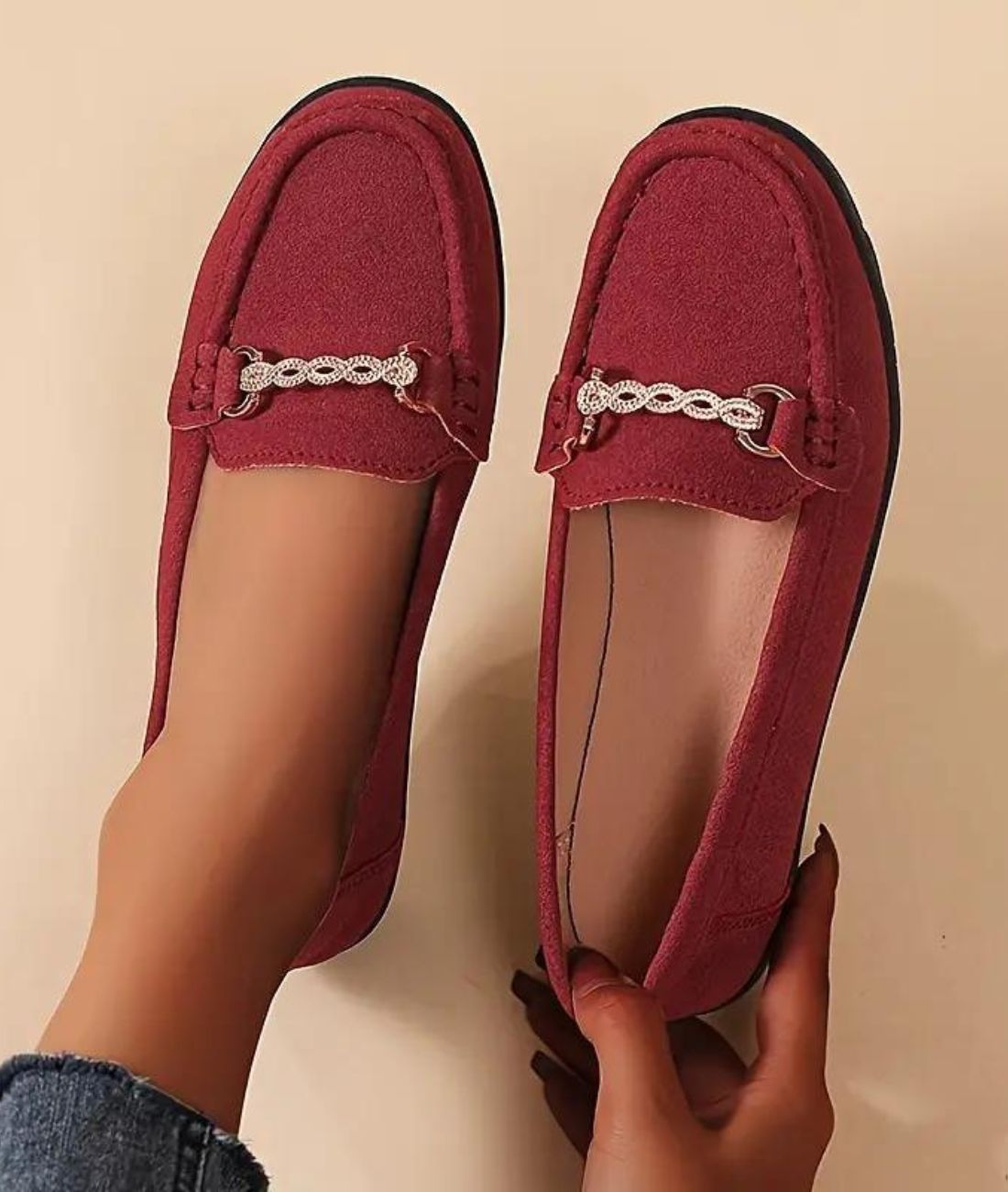 Mocassins Compensés En Suédine Synthétique Pour Femme