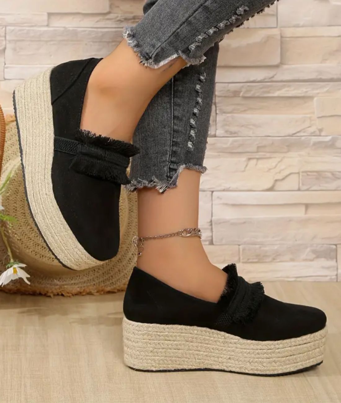 Mocassins Compensés Avec Franges En Suédine Pour Femme