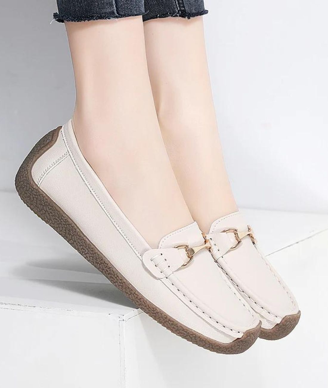 Mocassins en Effet cuir À Bout Rond Pour Femme